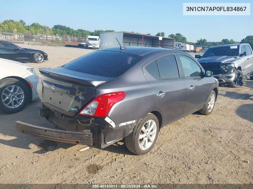 2015 Nissan Versa S/S Plus/Sv/Sl VIN: 3N1CN7AP0FL834867 Lot: 40143011