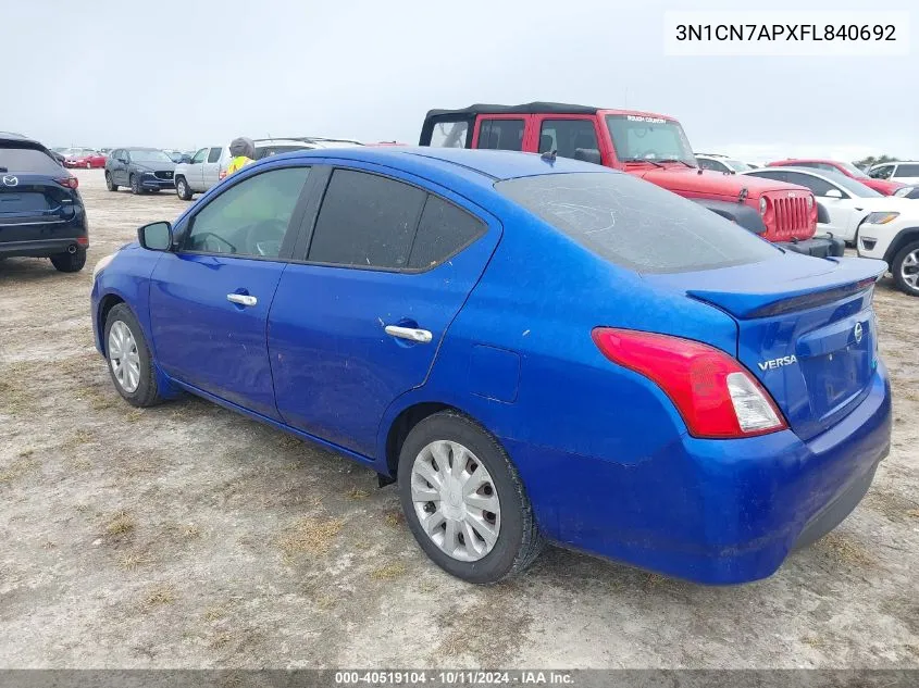 2015 Nissan Versa 1.6 Sv VIN: 3N1CN7APXFL840692 Lot: 40519104