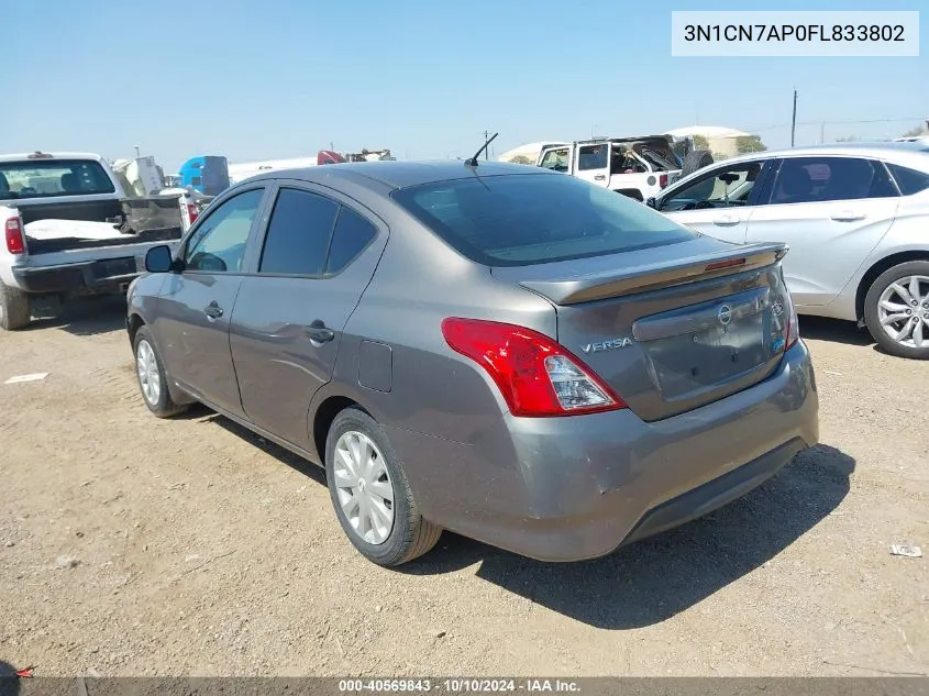 2015 Nissan Versa 1.6 S+ VIN: 3N1CN7AP0FL833802 Lot: 40569843