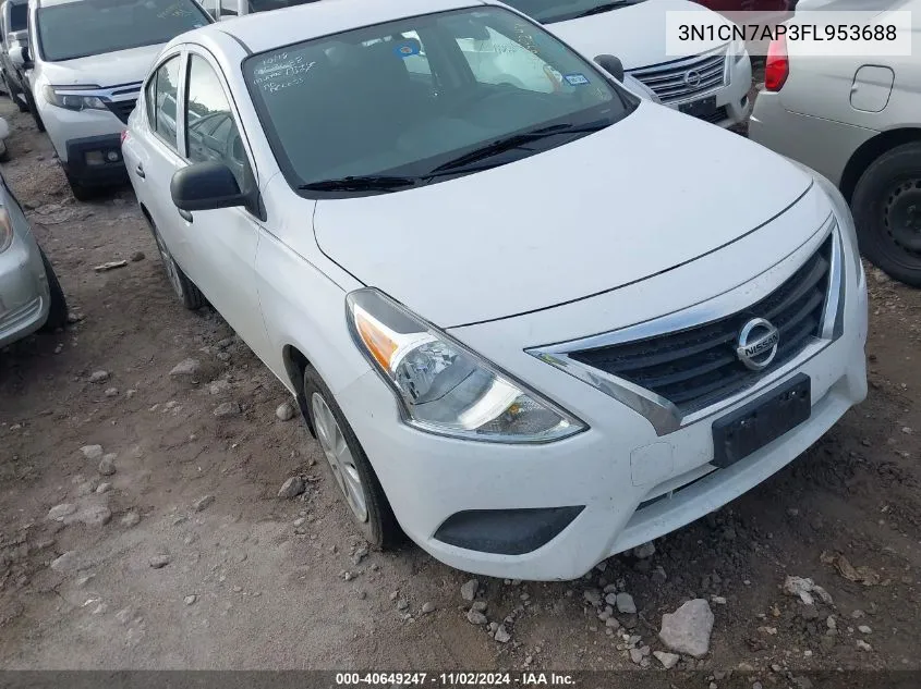 2015 Nissan Versa 1.6 S+ VIN: 3N1CN7AP3FL953688 Lot: 40649247