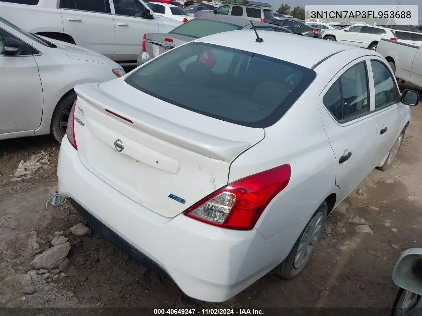 2015 Nissan Versa 1.6 S+ VIN: 3N1CN7AP3FL953688 Lot: 40649247