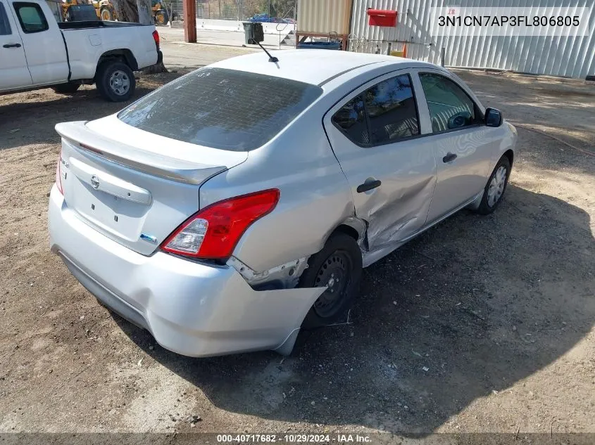 2015 Nissan Versa 1.6 S+ VIN: 3N1CN7AP3FL806805 Lot: 40717682