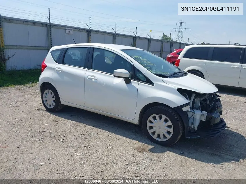 2016 Nissan Versa VIN: 3N1CE2CP0GL411191 Lot: 12086046