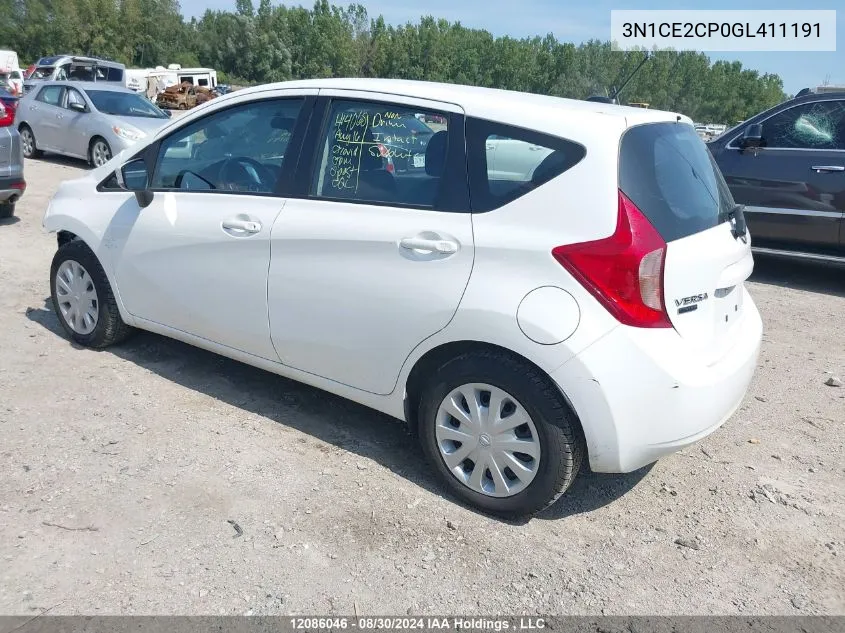 2016 Nissan Versa VIN: 3N1CE2CP0GL411191 Lot: 12086046