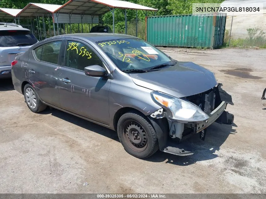 2016 Nissan Versa 1.6 S/1.6 S+/1.6 Sl/1.6 Sv VIN: 3N1CN7AP3GL818034 Lot: 39325305