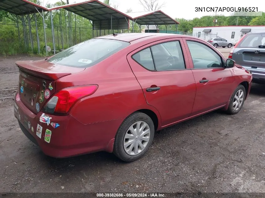 2016 Nissan Versa 1.6 S+ VIN: 3N1CN7AP0GL916521 Lot: 39382686