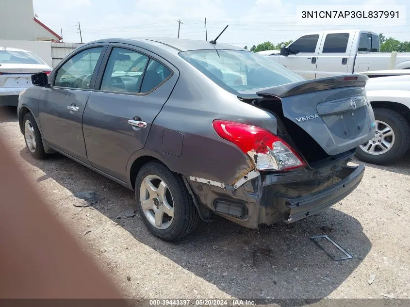 2016 Nissan Versa 1.6 Sv VIN: 3N1CN7AP3GL837991 Lot: 39443397