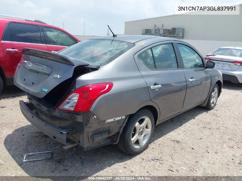 2016 Nissan Versa 1.6 Sv VIN: 3N1CN7AP3GL837991 Lot: 39443397