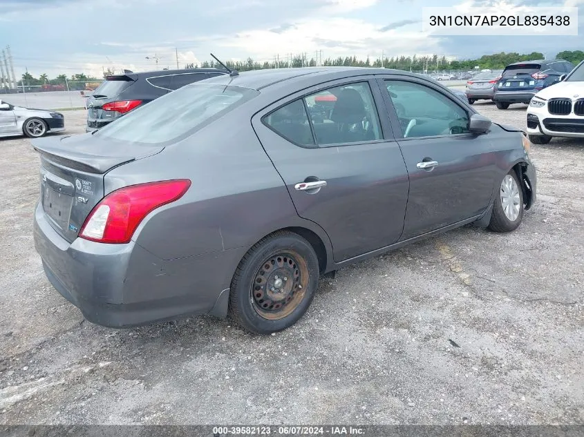 2016 Nissan Versa 1.6 Sv VIN: 3N1CN7AP2GL835438 Lot: 39582123