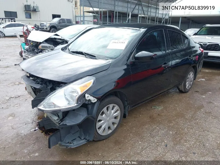 2016 Nissan Versa 1.6 S+ VIN: 3N1CN7AP5GL839919 Lot: 39615581