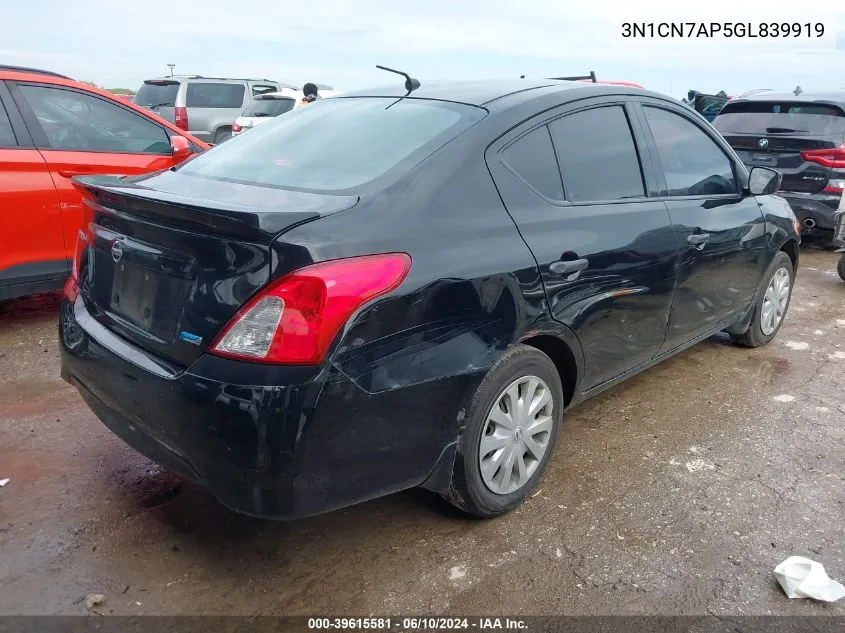 3N1CN7AP5GL839919 2016 Nissan Versa 1.6 S+