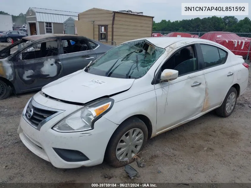 2016 Nissan Versa 1.6 S/1.6 S+/1.6 Sl/1.6 Sv VIN: 3N1CN7AP4GL851592 Lot: 39759184