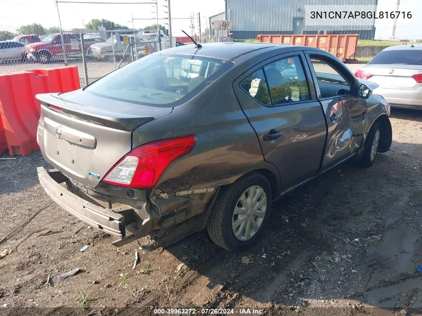 2016 Nissan Versa 1.6 S+ VIN: 3N1CN7AP8GL816716 Lot: 39963272