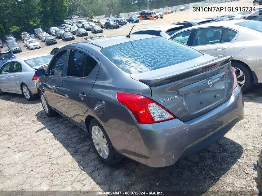 2016 Nissan Versa 1.6 S+ VIN: 3N1CN7AP1GL915734 Lot: 40024847