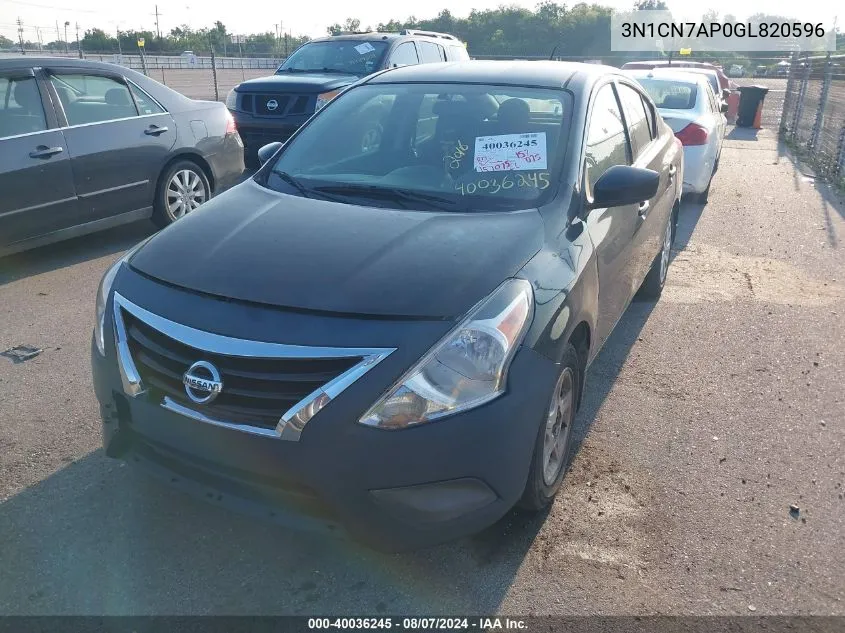 2016 Nissan Versa 1.6 S+ VIN: 3N1CN7AP0GL820596 Lot: 40036245