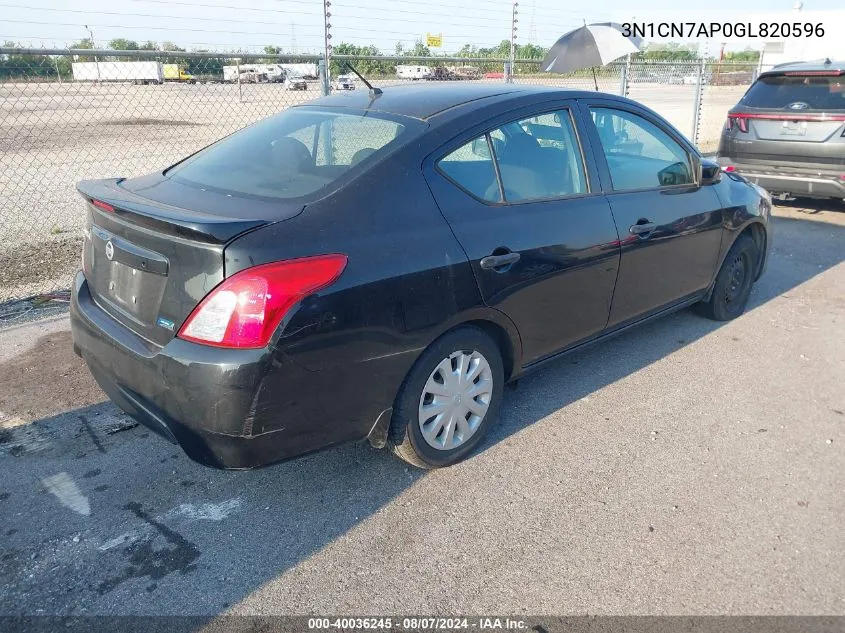 2016 Nissan Versa 1.6 S+ VIN: 3N1CN7AP0GL820596 Lot: 40036245