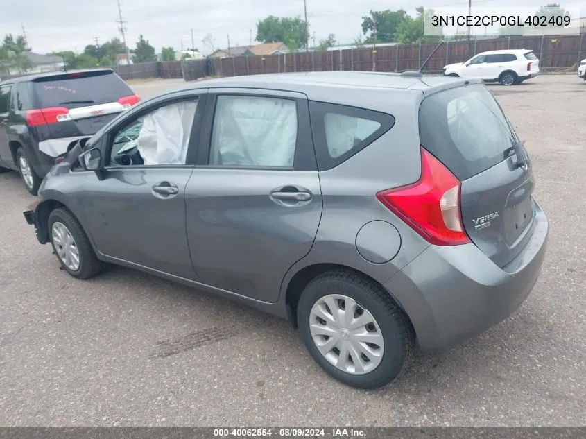 2016 Nissan Versa Note S (Sr)/S Plus/Sl/Sr/Sv VIN: 3N1CE2CP0GL402409 Lot: 40062554