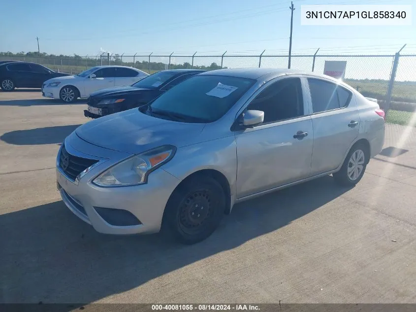 2016 Nissan Versa 1.6 S+ VIN: 3N1CN7AP1GL858340 Lot: 40081055