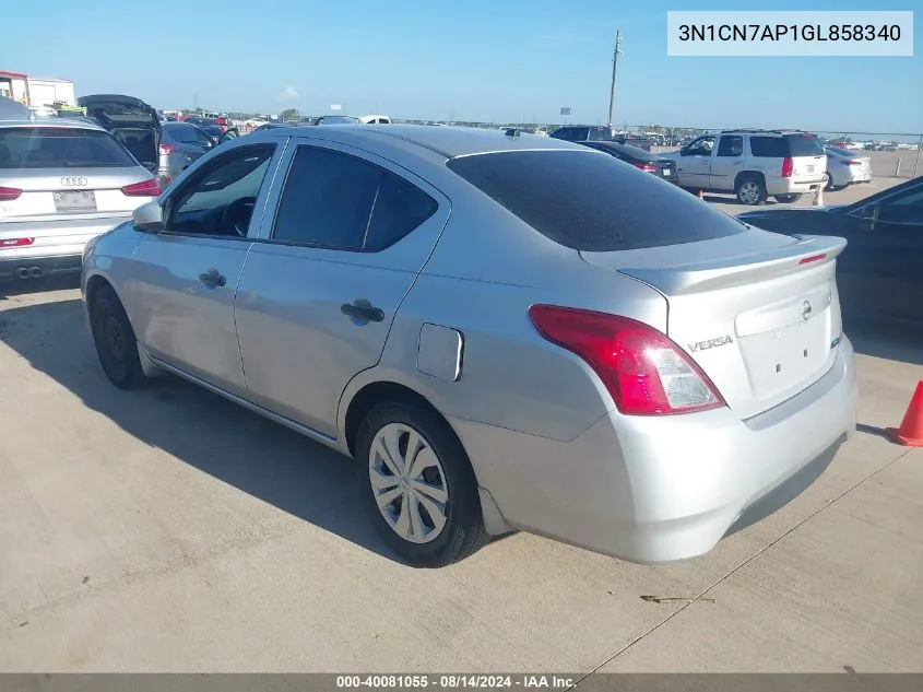 2016 Nissan Versa 1.6 S+ VIN: 3N1CN7AP1GL858340 Lot: 40081055