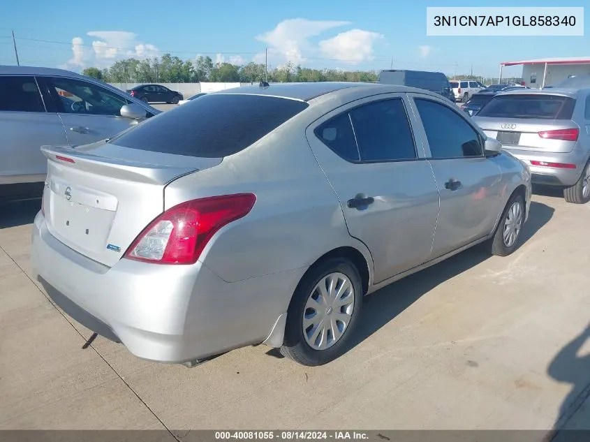 2016 Nissan Versa 1.6 S+ VIN: 3N1CN7AP1GL858340 Lot: 40081055