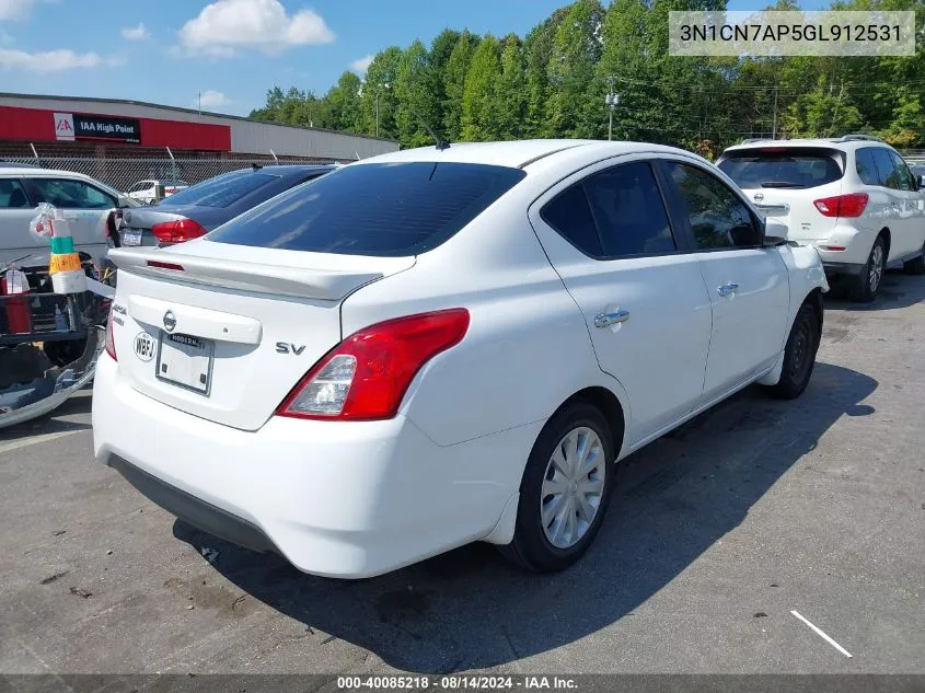 2016 Nissan Versa 1.6 Sv VIN: 3N1CN7AP5GL912531 Lot: 40085218