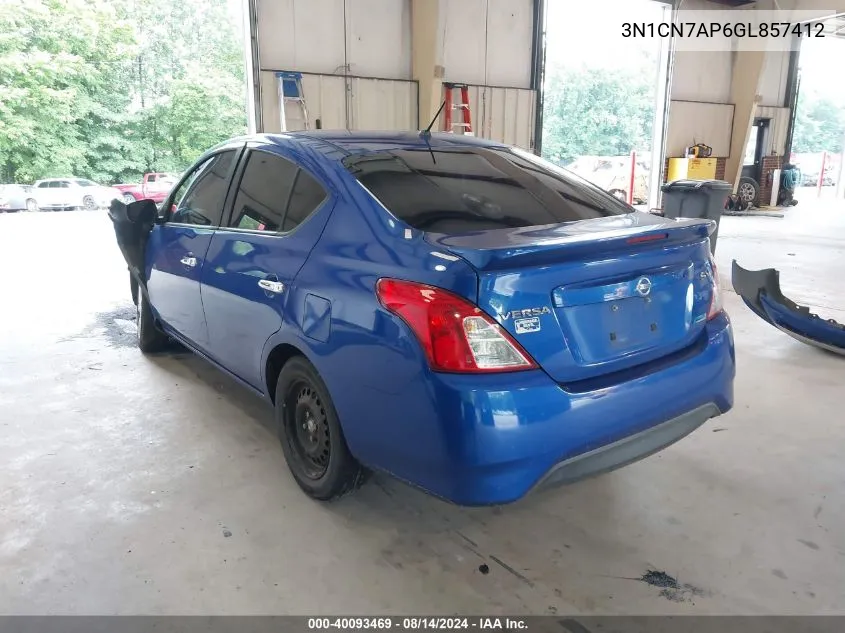 2016 Nissan Versa 1.6 S/1.6 S+/1.6 Sl/1.6 Sv VIN: 3N1CN7AP6GL857412 Lot: 40093469