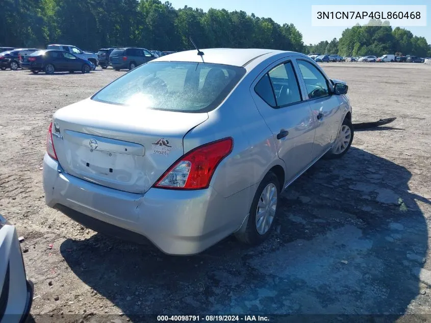 2016 Nissan Versa 1.6 S VIN: 3N1CN7AP4GL860468 Lot: 40098791