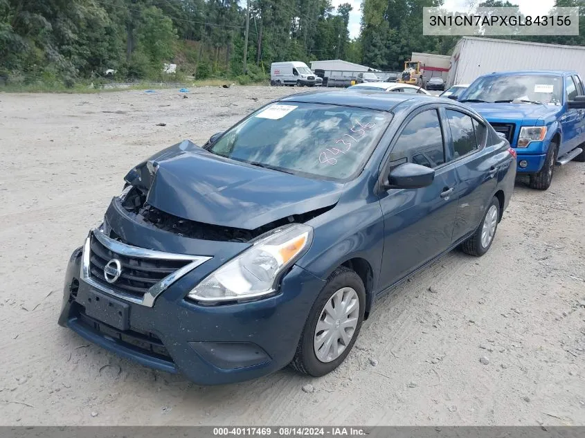 2016 Nissan Versa 1.6 S+ VIN: 3N1CN7APXGL843156 Lot: 40117469