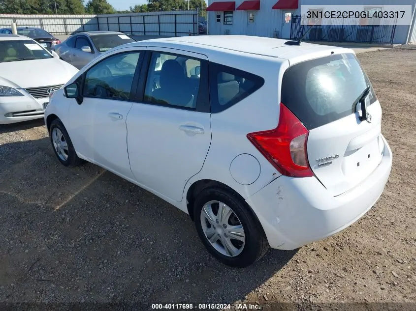 2016 Nissan Versa Note S (Sr)/S Plus/Sl/Sr/Sv VIN: 3N1CE2CP0GL403317 Lot: 40117698