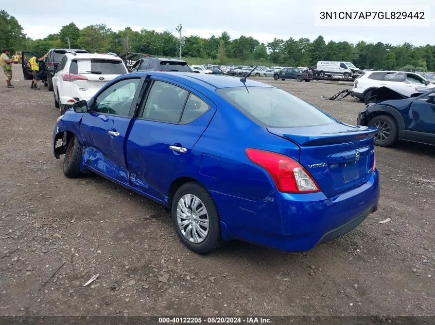 2016 Nissan Versa 1.6 S/1.6 S+/1.6 Sl/1.6 Sv VIN: 3N1CN7AP7GL829442 Lot: 40122205