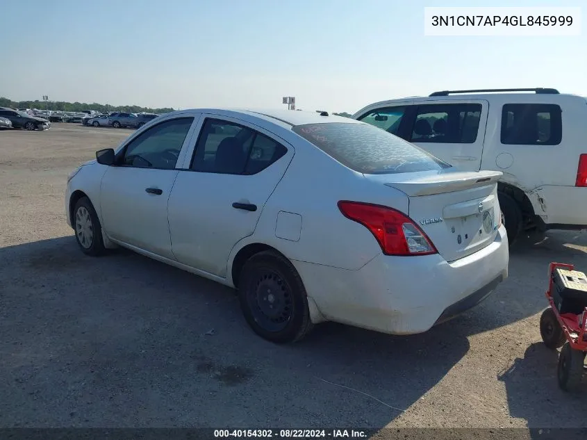 2016 Nissan Versa 1.6 S+ VIN: 3N1CN7AP4GL845999 Lot: 40154302