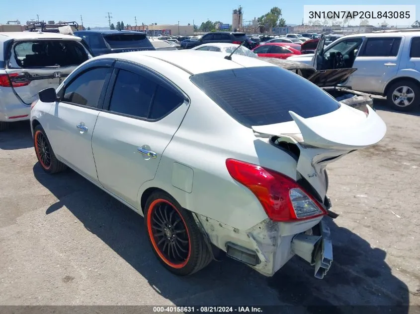 2016 Nissan Versa S/S Plus/Sv/Sl VIN: 3N1CN7AP2GL843085 Lot: 40158631