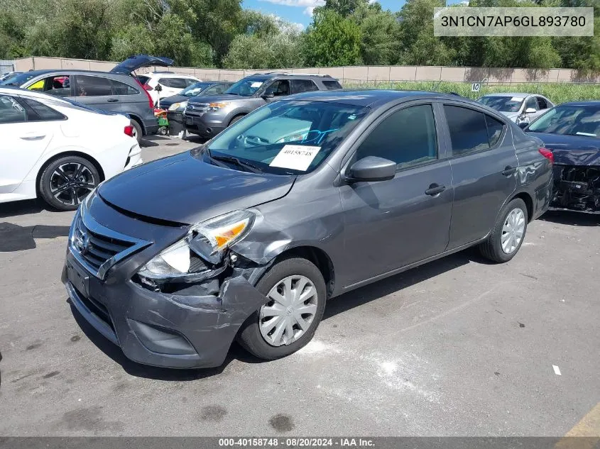 3N1CN7AP6GL893780 2016 Nissan Versa 1.6 S