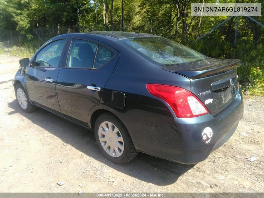 2016 Nissan Versa 1.6 S/1.6 S+/1.6 Sl/1.6 Sv VIN: 3N1CN7AP6GL819274 Lot: 40179429