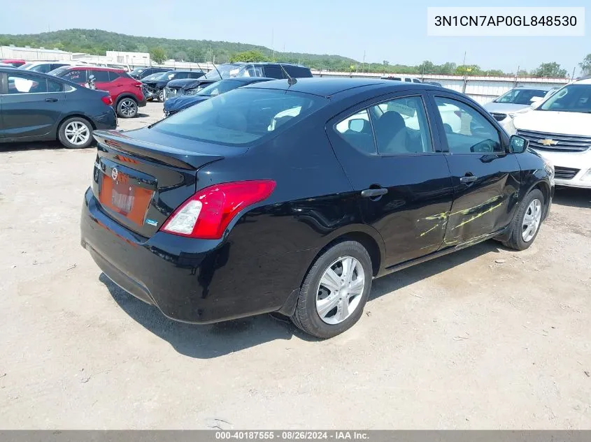 2016 Nissan Versa 1.6 S+ VIN: 3N1CN7AP0GL848530 Lot: 40187555