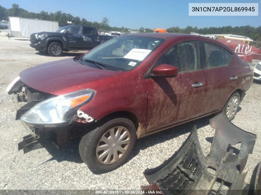 2016 Nissan Versa 1.6 S/1.6 S+/1.6 Sl/1.6 Sv VIN: 3N1CN7AP2GL869945 Lot: 40189181