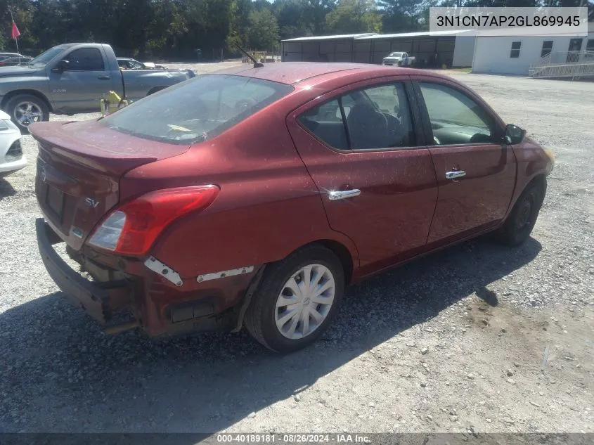 3N1CN7AP2GL869945 2016 Nissan Versa 1.6 S/1.6 S+/1.6 Sl/1.6 Sv