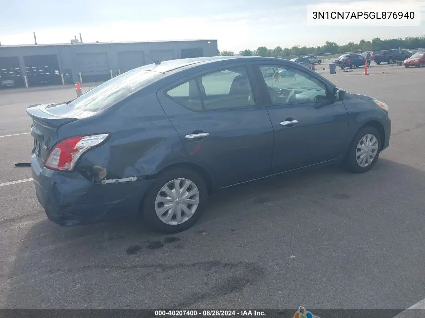 2016 Nissan Versa 1.6 S/1.6 S+/1.6 Sl/1.6 Sv VIN: 3N1CN7AP5GL876940 Lot: 40207400