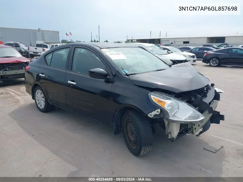 2016 Nissan Versa 1.6 S/1.6 S+/1.6 Sl/1.6 Sv VIN: 3N1CN7AP6GL857698 Lot: 40254689