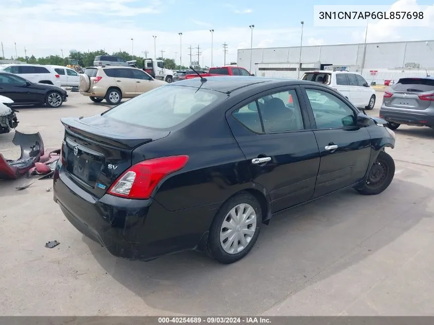 2016 Nissan Versa 1.6 S/1.6 S+/1.6 Sl/1.6 Sv VIN: 3N1CN7AP6GL857698 Lot: 40254689