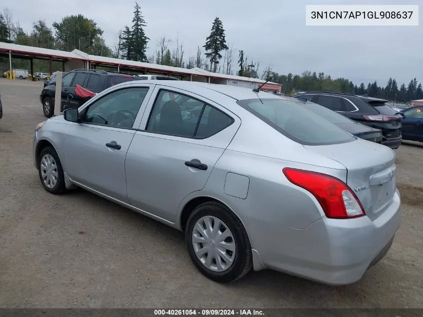 2016 Nissan Versa 1.6 S VIN: 3N1CN7AP1GL908637 Lot: 40261054