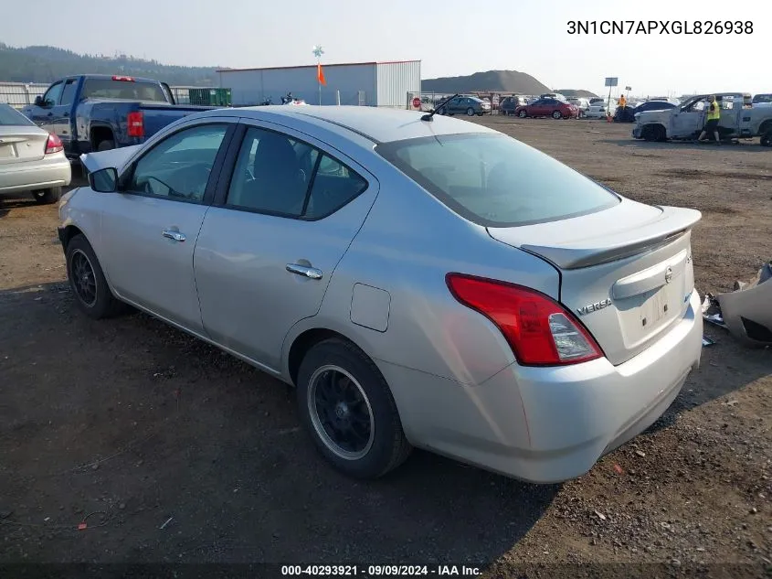 2016 Nissan Versa S/S Plus/Sv/Sl VIN: 3N1CN7APXGL826938 Lot: 40293921