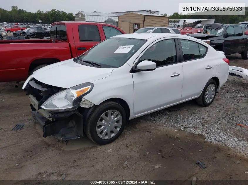 2016 Nissan Versa 1.6 S/1.6 S+/1.6 Sl/1.6 Sv VIN: 3N1CN7AP3GL875933 Lot: 40307365