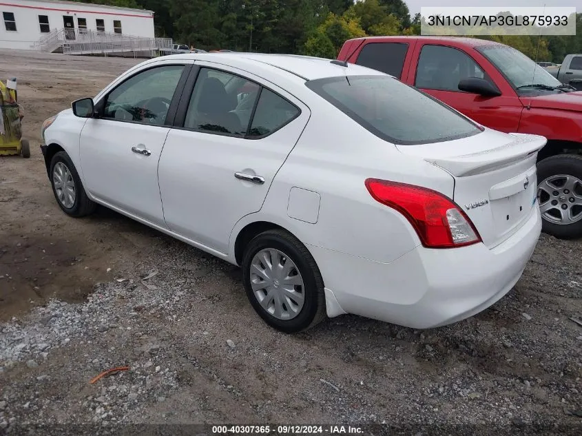 2016 Nissan Versa 1.6 S/1.6 S+/1.6 Sl/1.6 Sv VIN: 3N1CN7AP3GL875933 Lot: 40307365