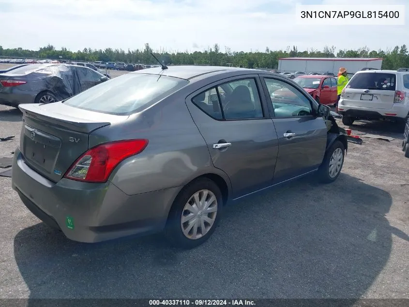 2016 Nissan Versa 1.6 S/1.6 S+/1.6 Sl/1.6 Sv VIN: 3N1CN7AP9GL815400 Lot: 40337110