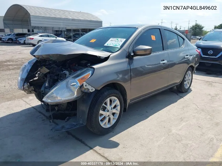 2016 Nissan Versa 1.6 Sv VIN: 3N1CN7AP4GL849602 Lot: 40337178