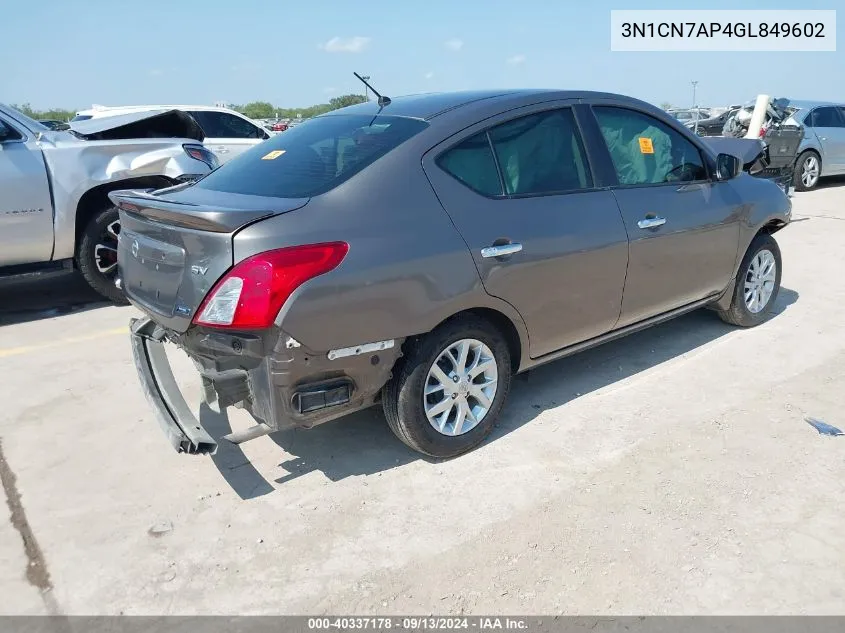 2016 Nissan Versa 1.6 Sv VIN: 3N1CN7AP4GL849602 Lot: 40337178