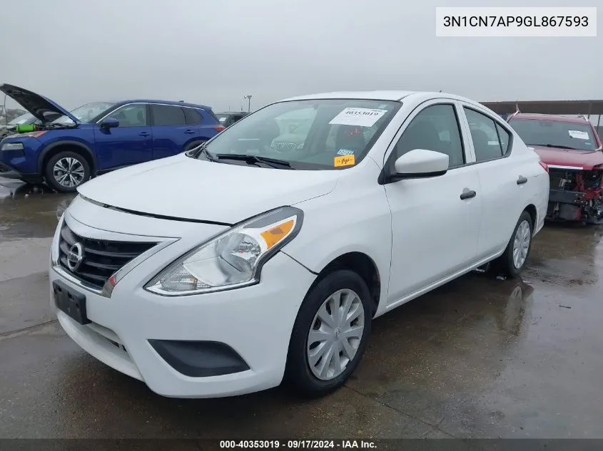 2016 Nissan Versa 1.6 S/1.6 S+/1.6 Sl/1.6 Sv VIN: 3N1CN7AP9GL867593 Lot: 40353019