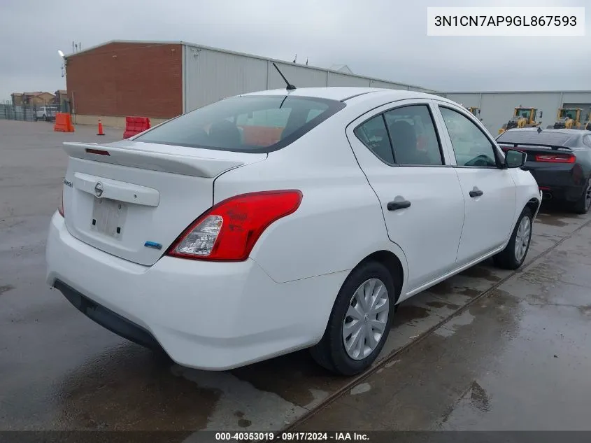 2016 Nissan Versa 1.6 S/1.6 S+/1.6 Sl/1.6 Sv VIN: 3N1CN7AP9GL867593 Lot: 40353019