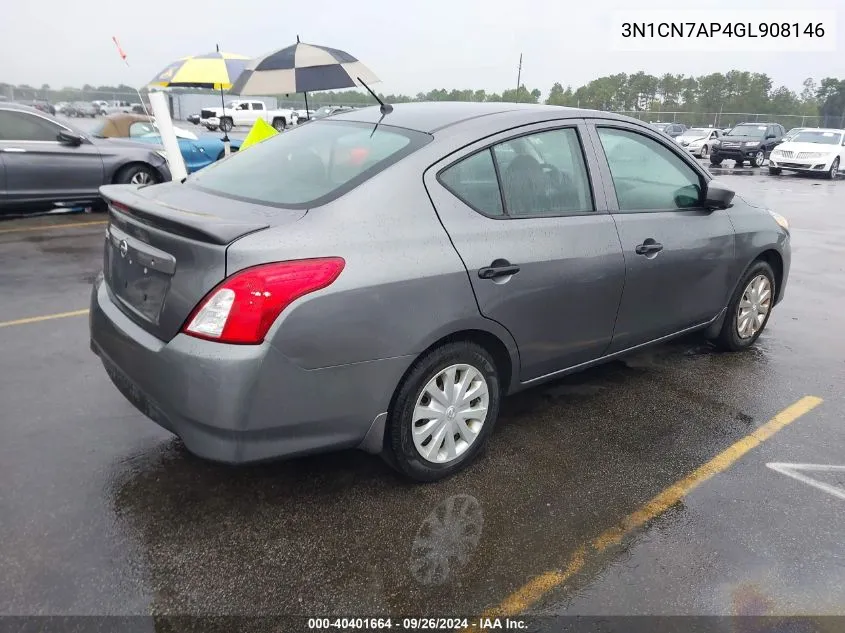 2016 Nissan Versa 1.6 S+ VIN: 3N1CN7AP4GL908146 Lot: 40401664